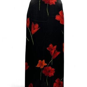 90s red and black floral print gothic maxi skirt